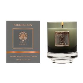 Свеча в сером стеклянном стакане Роза и Амбра | Rose Ambre Stoneglow - 50 ч.