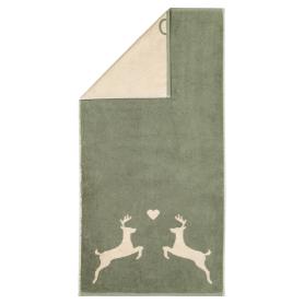 Полотенце с оленями и сердцем махровое 50х100 Cawo Alpenchic Edition Hirsche 6228 43 - Оливковое