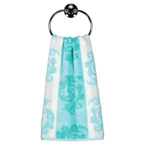Полотенце растительный узор жаккардовое махровое 50х100 Cawo Noblesse Cashmere Jacquard 1057 14 - Бирюзовое