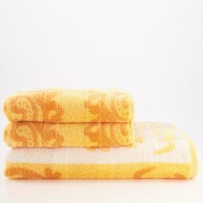 Полотенце премиум жаккардовое махровое 50х100 Cawo Noblesse Cashmere Jacquard 1057 35 - Желтое
