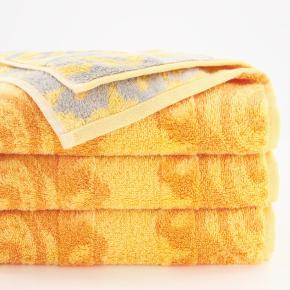 Полотенце растительный узор жаккардовое махровое 80х150 Cawo Noblesse Cashmere Jacquard 1057 35 - Желтое