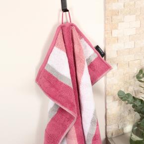 Полотенце хлопковое в полоску махровое 80х150 Cawo Noblesse Stripe 1087 22 - Розовое