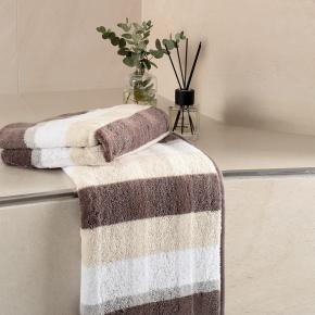 Полотенце хлопковое в полоску махровое 30х50 Cawo Noblesse Stripe 1087 30 - Бежево-коричневое