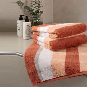 Полотенце хлопковое в полоску махровое 80х150 Cawo Noblesse Stripe 1087 33 - Оранжевое