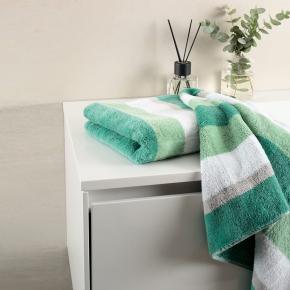 Полотенце хлопковое в полоску махровое 80х150 Cawo Noblesse Stripe 1087 44 - Изумрудное