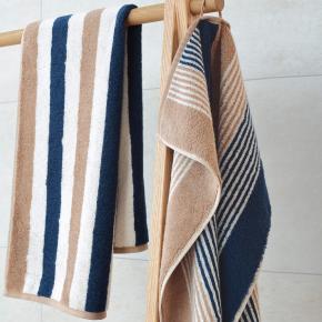 Полотенце хлопок 100 % полосатое махровое 70х140 Cawo Coast Stripes 6213 31 - Синий / Бежевый