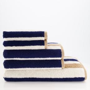 Полотенце немецкое полосатое махровое 70х140 Cawo Coast Stripes 6213 31 - Синий / Бежевый