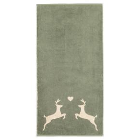Полотенце премиум класса с оленями и сердцем махровое 50х100 Cawo Alpenchic Edition Hirsche 6228 43 - Оливковое