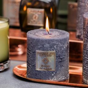 Свеча пористая низкий столбик серая Виски и дуб | Whisky et Chene Stoneglow - 60 ч.