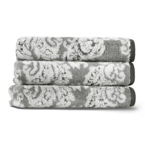 Полотенце жаккард с узором 33х33 Damask Yarn Dyed - Слоновая кость / Серый металлик