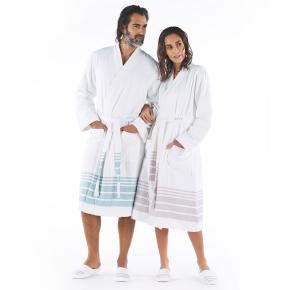 Халат внутри махровый снаружи гладкотканный в полоску Marine Stiped L/XL - Белый с фиолетовыми полосками