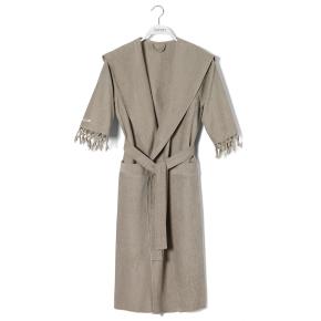 Халат с кисточками женский махровый с коротким рукавом и капюшоном Meyzer Tassels L/XL - Дым от Hamam