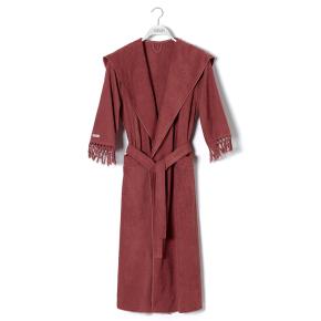 Халат с кисточками женский махровый с коротким рукавом и капюшоном Meyzer Tassels L/XL - Светлый бордо от Hamam