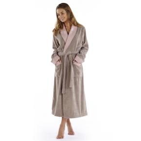 Халат махровый премиум с длинным рукавом хлопок со льном Hampton S/M - Дым / Голубой