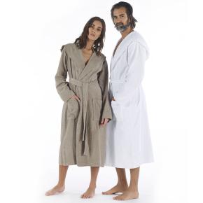 Халат женский и для мужчин махровый тонкий с капюшоном Meyzer L/XL - Коричневый 