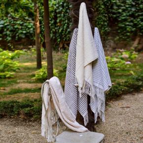 Полотенце с разной махрой мохнатое с длинной бахромой махровое 50х100 Payas - Cлоновая кость / Серый