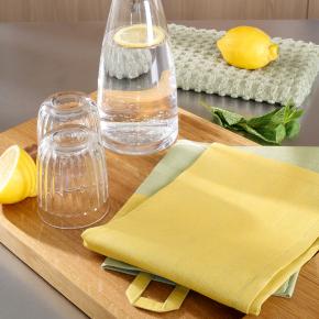 Полотенце из Германии кухонное для посуды Cawo Home 50х70 Cuisine Duo 535 54 - Зеленый / Желтый