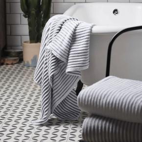 Полотенце в полоску махровое хлопковое 100х180 Striped Terry - Белый / Темно-серый