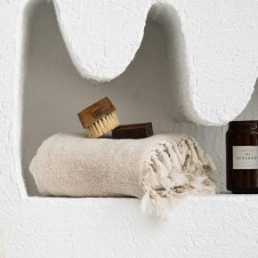 Полотенце Hamam льняное для бани / сауны / хамам с бахромой 50х100 Tierra Linen - Бежевое