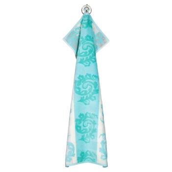 Полотенце жаккардовое махровое голубой с серым 50х100 Cawo Noblesse Cashmere Jacquard 1057 14 - Бирюзовое