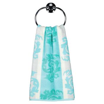 Полотенце растительный узор жаккардовое махровое 50х100 Cawo Noblesse Cashmere Jacquard 1057 14 - Бирюзовое