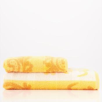 Полотенце жаккардовое махровое голубой с серым 50х100 Cawo Noblesse Cashmere Jacquard 1057 35 - Желтое
