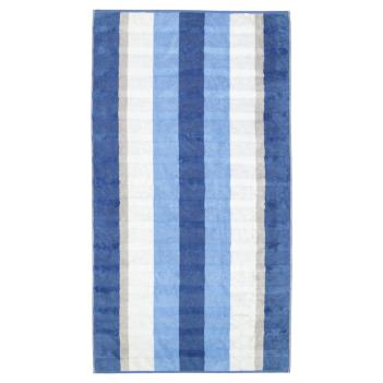 Полотенце в контрастную полоску махровое 80х150 Cawo Noblesse Stripe 1087 11 - Синее