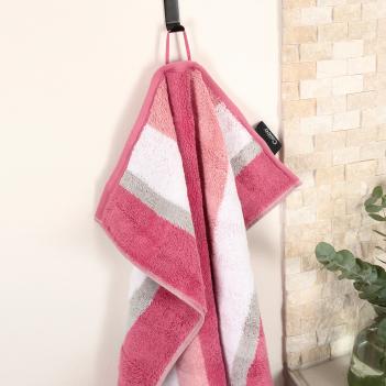 Полотенце хлопковое в полоску махровое 80х150 Cawo Noblesse Stripe 1087 22 - Розовое