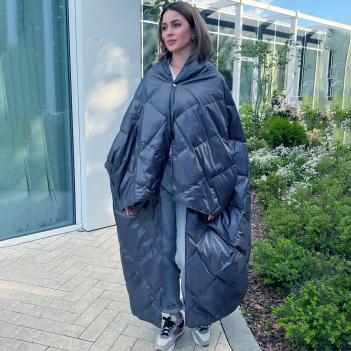 Плед-пончо дорожный пуховый 130x170 Travel Cape Plaid Grass Indigo - Индиго German Grass