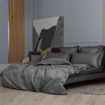 Пододеяльник элитный на пуговицах (240х220) Graphite Allure Grass 100% хлопок сатин - Темно-серый