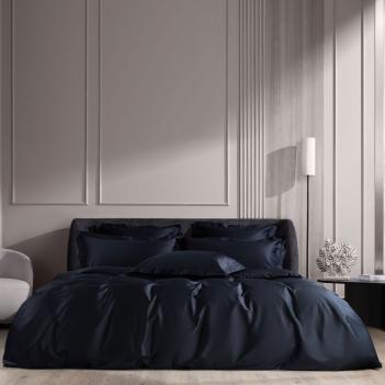 Простыня плоская на кровать (180х240) Dark Onyx Allure Grass - Черная с синеватым отливом