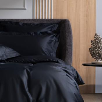 Простыня на кровать на резинке (160х200х40) Dark Onyx Allure Grass - Черный с синеватым отливом