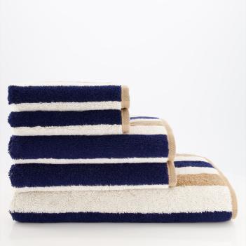 Полотенце немецкое полосатое махровое 30х50 Cawo Coast Stripes 6213 31 - Синий / Бежевый