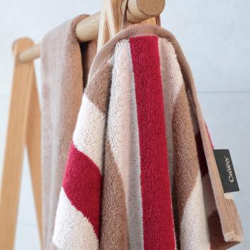 Полотенце премиум полосатое махровое 50х100 Cawo Coast Stripes 6213 32 Красный / Бежевый