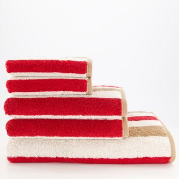 Полотенце хлопок 100 % полосатое махровое 70х140 Cawo Coast Stripes 6213 32 Красный / Бежевый