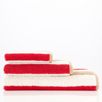Полотенце из Германии полосатое махровое 50х100 Cawo Coast Stripes 6213 32 Красный / Бежевый