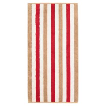 Полотенце в яркую полоску махровое 30х50 Cawo Coast Stripes 6213 32 Красный / Бежевый