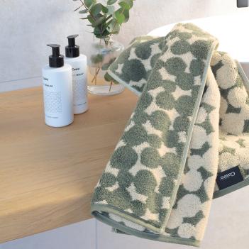 Полотенце качественное с кругами галька махровое 50х100 Cawo Loft Pebbles 6224 34 - Оливковый