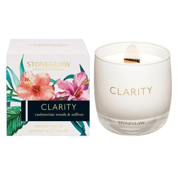 Свеча белая с золотом Кашемировое дерево и шафран Ясность | Clarity Stoneglow - 35ч.