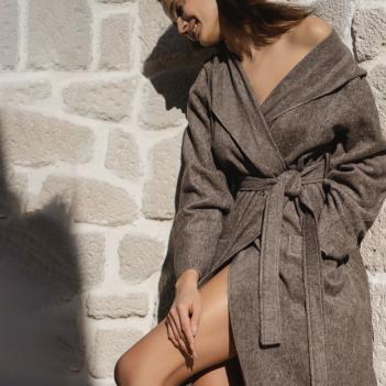 Халат турецкий легкий с капюшоном Ash Light Hooded S/M хлопок с модалом - Коричневый меланж