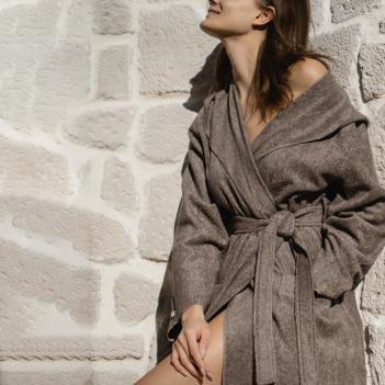 Халат элитный легкий с капюшоном Ash Light Hooded L/XL хлопок с модалом - Коричневый меланж