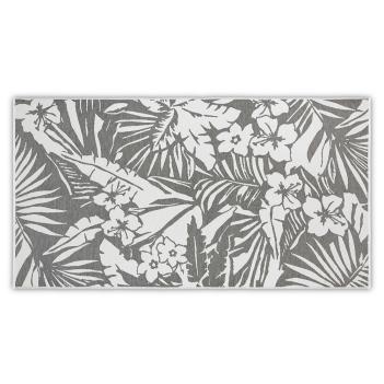 Полотенце пляжное хлопок двусторонне махровое / гладкотканое 100х180 Floral - Белый / Темно-серый 