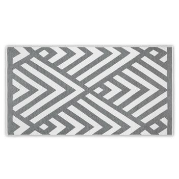 Полотенце пляжное двусторонне махровое / гладкотканое Геометрия 100х180 Geometric - Белый / Льняной