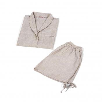 Комплект женский с шортами и рубашкой Grain L 100% лен - Дым - Фото 2