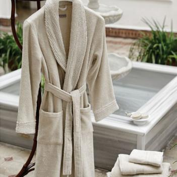 Халат махровый Galata Organic Contrast S/M - Flax / Льняной от Hamam (Хамам)