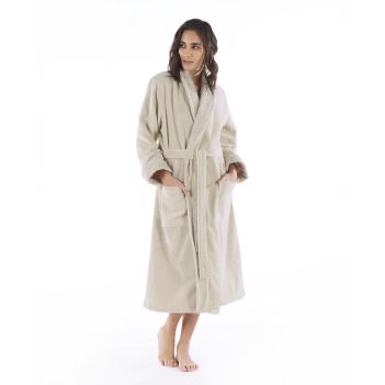 Халат махровый Galata Organic Contrast L/XL - Flax / Льняной от Hamam (Хамам) хлопок органический
