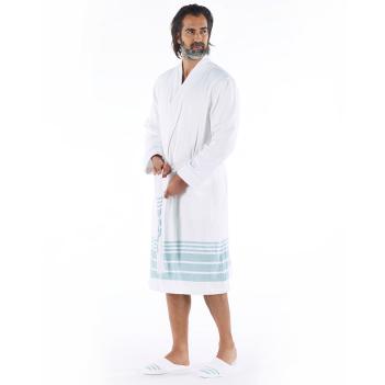 Халат внутри махровый снаружи гладкотканный в полоску Marine Stiped L/XL - Белый / Изумрудный