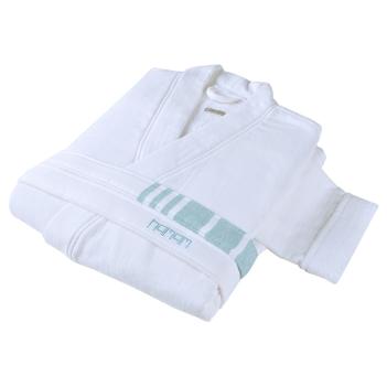 Халат внутри махровый снаружи гладкотканный в полоску Marine Stiped L/XL - Белый / Изумрудный от Hamam