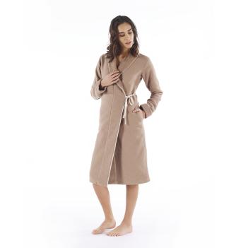 Халат хлопок Турция женский Tosya L/XL -  Коричневый / Слоновая кость вафельный снаружи, махровый - внутри 100% хлопок