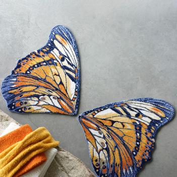 Коврик в форме бабочки крыла для ванны махровый 70х85 Мэрипоса Mariposa 614 - Оранжевый